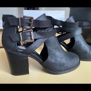 ALL SHOES $10 - Black Cutout Buckle Booties